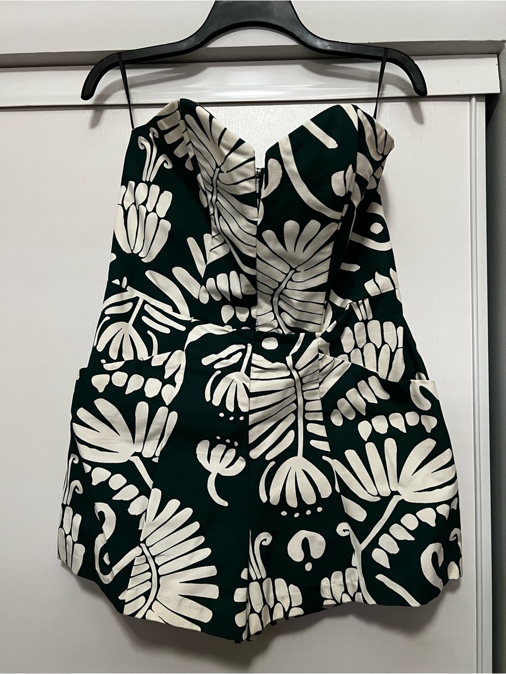 H&M Dark Green & Cream Strapless Floral Romper